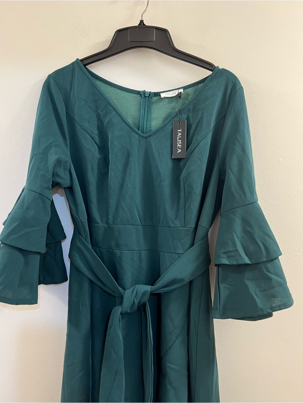 Talisea Formal Double Bell Sleeve VNeck High Low Split Ruffle Cocktail Dress oh. - Picture 9 of 13